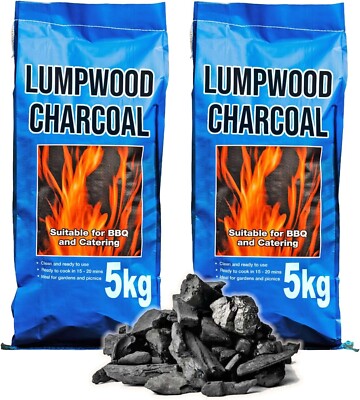 2x 5kg Bags (10kg total) Premium Lumpwood BBQ Charcoal, of