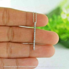 1Ct Round Cut Diamond Vertical Bar Pendant Necklace 14K White Gold Finish