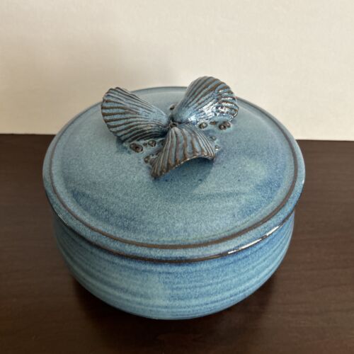 Blue Glazed Lidded Baking Dish/ "Deaton" / Clay Pottery / Artist Signed~ - Picture 2 of 7