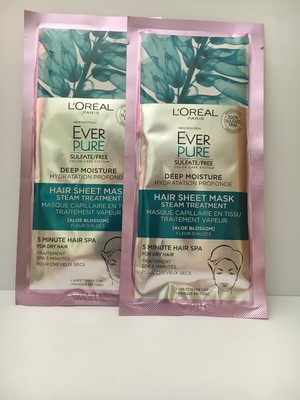 Lot of 2 Loreal Paris Ever Pure Deep Moisture Hair Sheet Masks NIP New