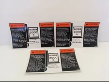 "WARNING" #20424 DECAL, 6-3/4" x 4-1/4" MAXIMUM 2000 lb. MAX. 18" (LOT OF 3) NNB