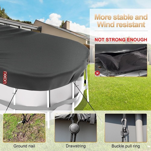 Ovale Poolabdeckung Schutz Poolabdeckung mit oberirdischem Pool, mit Werkzeug, 12x18 Fuß - Bild 2 von 9