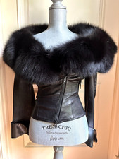 Jean-claude Jitrois Black Fox Fur Leather Jacket Size Eu 38