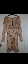 Boohoo Sequin Plunge Bodycon BRAND NEW Size 16 Tan And Gold Sequin Dress