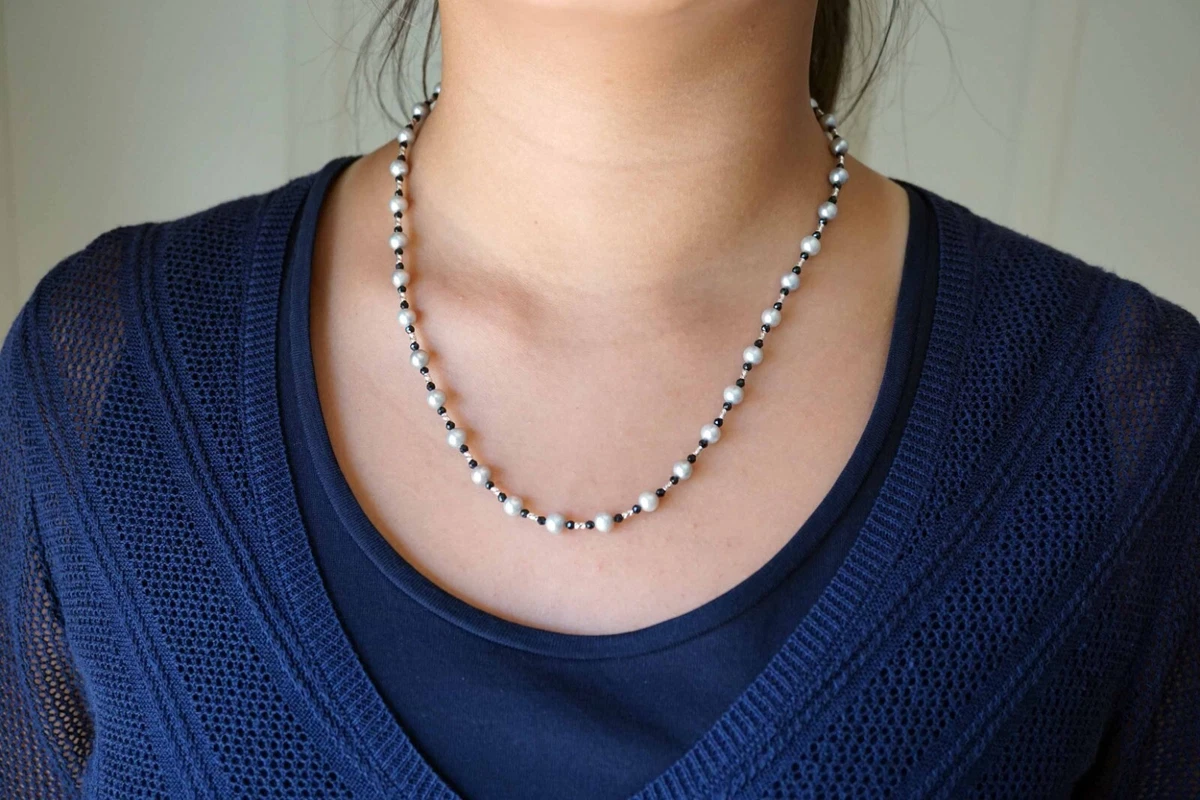 Grey beaded best sale necklace