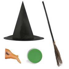 LADIES WICKED WITCH ADULTS FANCY DRESS HALLOWEEN COSTUME ACCESSORIES HAT BROOM