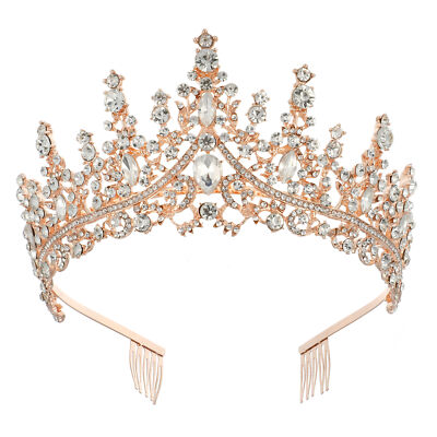 1 Stück Roségold Ton Kristall Tiara Krone Stirnband mit Kämmen Diademe