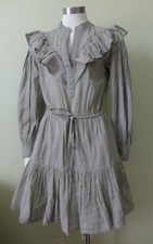 RALPH LAUREN sz 0 Sage Green Cotton Drawstring Waist Ruffled Peasant Dress