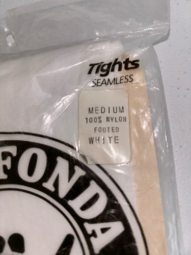 Vintage RARE 80s 2 Jane Fonda Workouts Tights Seamless footed Medium White Yoga - Picture 4 of 7