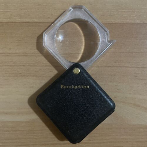 Vintage Readyvision Folding Magnifying Glass Pocket Magnifier Black Plastic Case - Picture 1 of 4