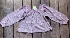 Girl s Size 4-5 Years Mini Boden Purple Floral Fruit Eyelet Square Neck Top