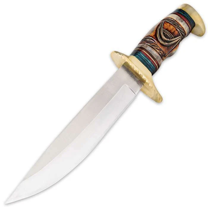 12" Timber Rattler Hunting Skinning Fixed Blade Knife Bowie Bone with Sheath - Image 2 of 3