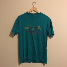 Oneita Mens MADE IN THE USA Embroidered Vintage Single Stitch Tee M (Teal)