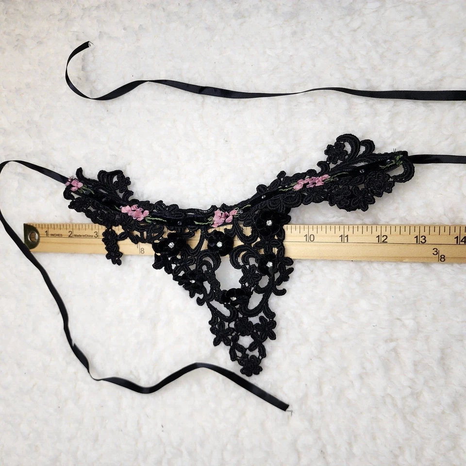 Cinta de cuello negro de encaje victoriano vintage floral terciopelo pedrería gótico caprichoso Foto 4 de 4