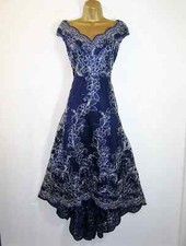 QUIZ FAB NAVY SILVER EMBROIDERED DIPPED HEM EVENING PARTY OCCASION DRESS SIZE 12