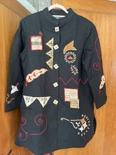 Indigo Moon.black. Event Coat. Heavily Embroidered Designs.square Buttons.uk M.