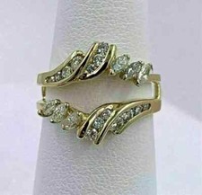 14k Yellow Gold Plated 1.50 Ct Round Cut Simulated Diamond Enhancer Ring Guard