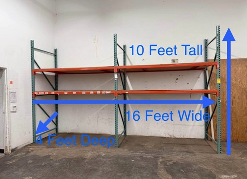 2 Sections  8’ x 4’ x 10’ Tall Pallet Racking Industrial Warehouse Shelves Metal