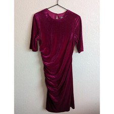 Vince Camuto Womens Sz 8 Short Sleeve Red Velvet Midi Dress Fitted