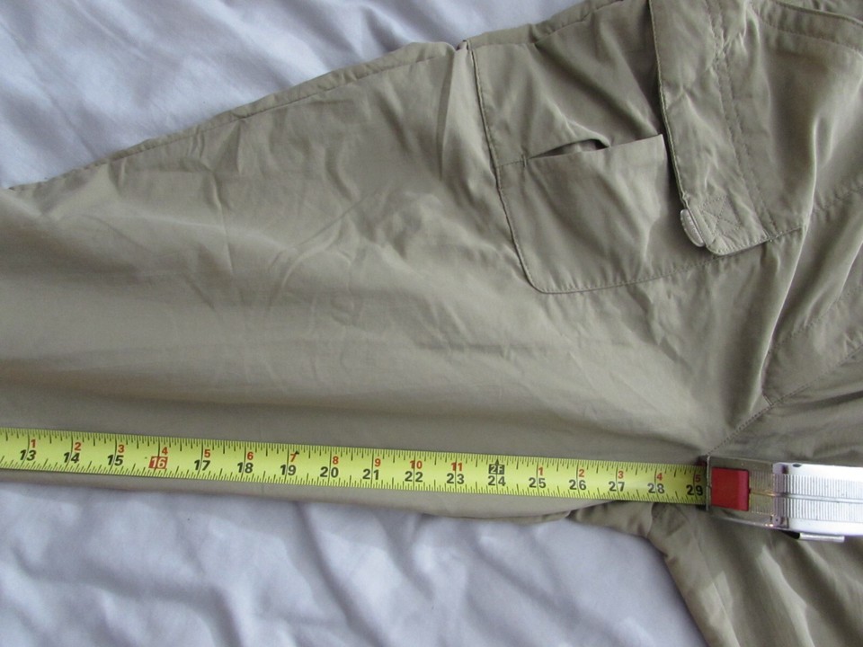 Men’s tan LL BEAN cargo nylon pants belted LARGE camping hiking fishing