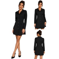 Vintage 90s Solemio Black Button Down Dress Womens Small Long Sleeve Minimalist
