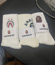 BAPE A Bathing Ape Crew Socks 3 Pack Thick Embroidered Unisex Streetwear - SALE