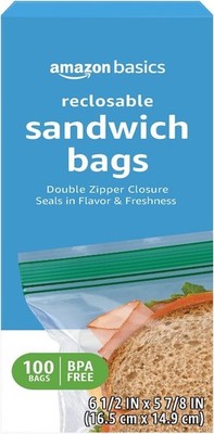 Basics Reclosable Double Zipper Sandwich Storage Bags for Food Storage, B