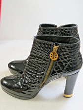 Tory Burch Leigh Black Croc-Embossed Patent Leather Ankle bootie Size 7.5M $325