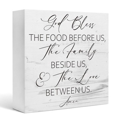 Christian Kitchen Decor, God Bless the Food Before Us Sign, White Wooden Box ...