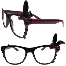 Bunny Ears Fun Party Colorful Cute Heart Accent Black Purple Clear Lens Glasses