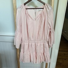Amanda Uprichard Alena Light Pink Dobby Stripe Smocked Ruffle Romper Skort Large