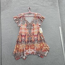 One World Women Dress M Pink Floral Fit & Flare Bohemian Whimsical Short Sleeve