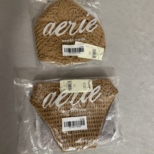Aerie Tan Dune Crochet Sun Lover Bun Triangle Bikini Set NWT Top-M, Bottom-L