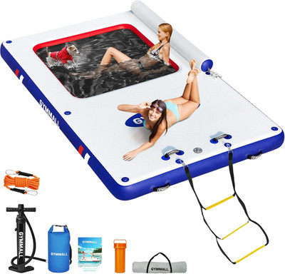 Inflatable Floating Dock with Non-Slip EVA, Mesh, and Rope Ladder for Water Fun