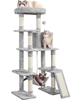Yaheetech Cat Tree Tower, 63in Multi-Level Kitten 63in, Light Gray 