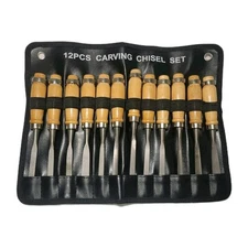 12 Piece Carving Chisel Set In  Leather Pouch Wood Craft Tool Set Wood Working 