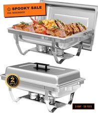 Chafing Dish Buffet Set of 2, 8QT Stainless Steel Rectangular Chafers and Buffet