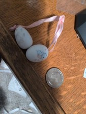 Bluebird & Pink Hearts + Duck Graphic-Tiny 1” Bisque Porcelain Egg Ornaments