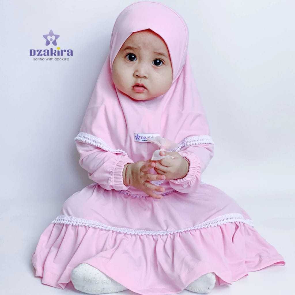Bebé Niña Vestido Musulmán 0-3 años Kirana Premium Jersey Twist Pom-Pom Encaje Bebé Rosa