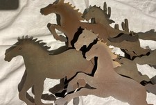 Vintage Rustic Beautiful Cut Metal Wall Art Wild Horses Group Running Free