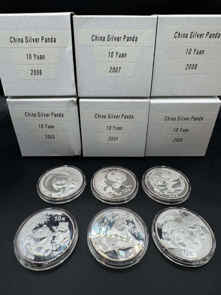 Chinese Silver Panda Coin Set 1OZ 2003-2008 10 Yuan - Image 2 of 4