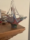 Vintage Murano Glass Stretched Basket, Blue, Green & Pink