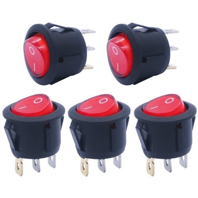 mxuteuk 5pcs Snap-in AC110/120V Lighted Round 3 Pin LED Red ON-OFF, red