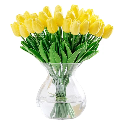 Fleurs Artificielles Tulipes Jaunes Bouquet de 12 Tulipes 33 cm Pâques - Photo 1/4