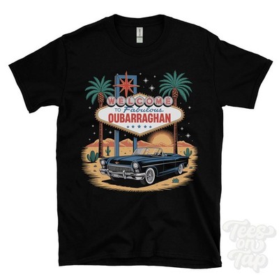 OUBARRAGHAN LAS VEGAS SIGN PARODY FUNNY T-SHIRT enniskillen fermanagh district