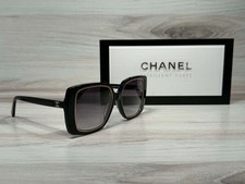 Chanel 9157 Square Black  Gold Sunglasses With Gray Lens - Ships Now 