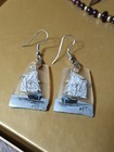 Vtg Artisan Earrings Hand Painted Clipper Pirate Ship Boat Earrings Dangle Glass — photo 1