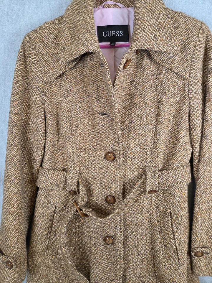 GUESS женщин XL шерсти смесь herringbone Тренч пальто с подкладкой карьера офиса - Изображение 2 из 4