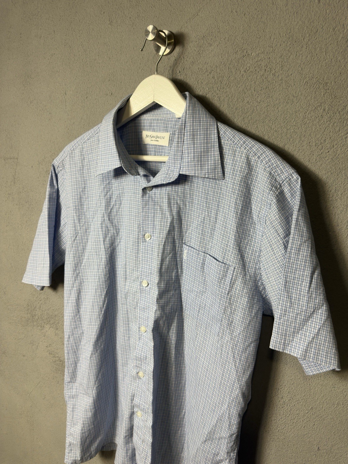 Camicia uomo vintage Yves Saint Laurent a quadri manica corta con bottoni taglia L