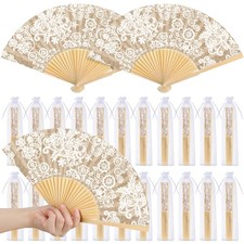 36 Set Wedding Hand Fans for Guests Bulk Vintage Lace Fan Kraft Floral Foldin...